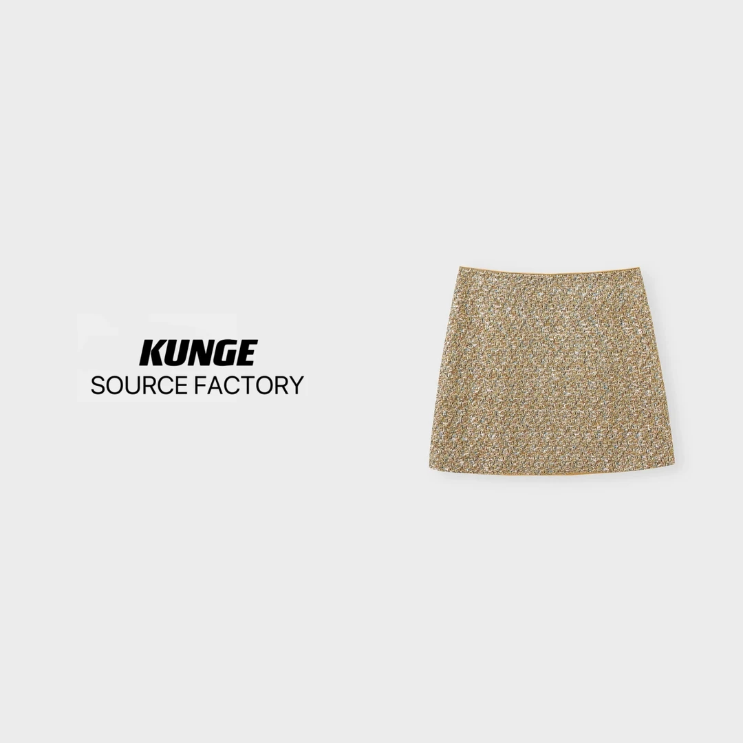 KUNGE 小香编织金丝休闲百搭短裙-9271