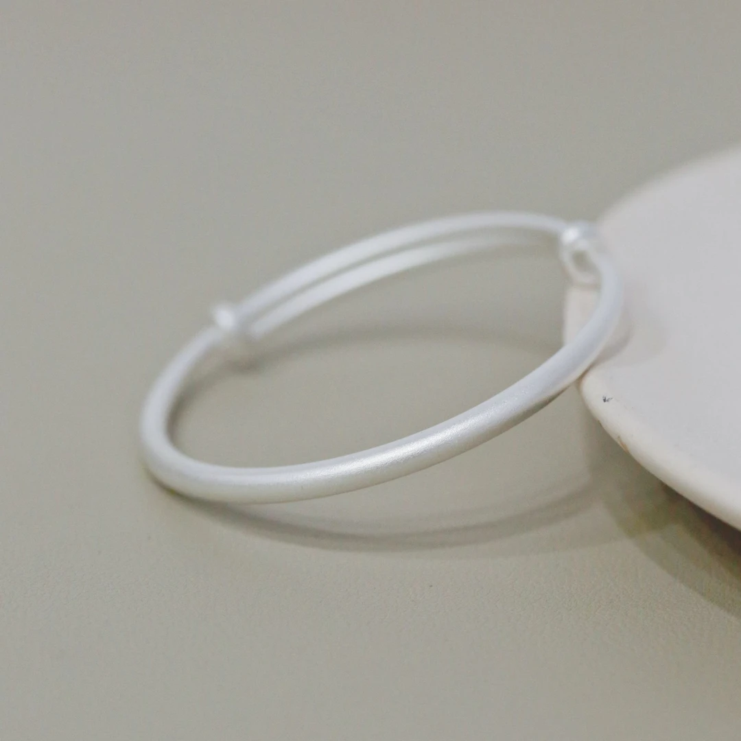 足银手镯 足银999.9古法推拉素圈手镯20g磨砂纯银实心镯子送礼物