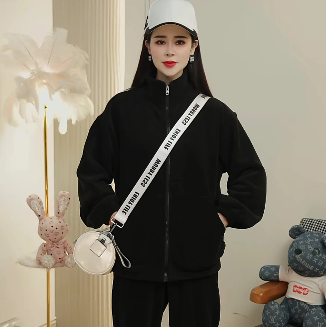 情侣休闲春秋季男女士百搭海豚绒加厚外穿韩版时尚拉链运动套装