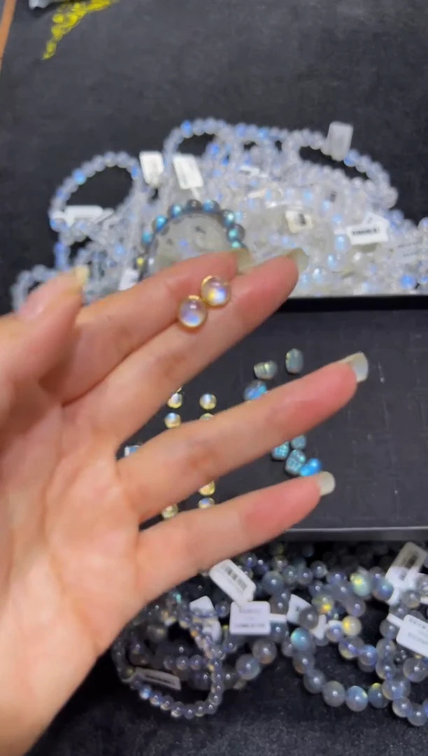 长石耳钉银S925镶嵌蓝月光耳钉 默认微瑕