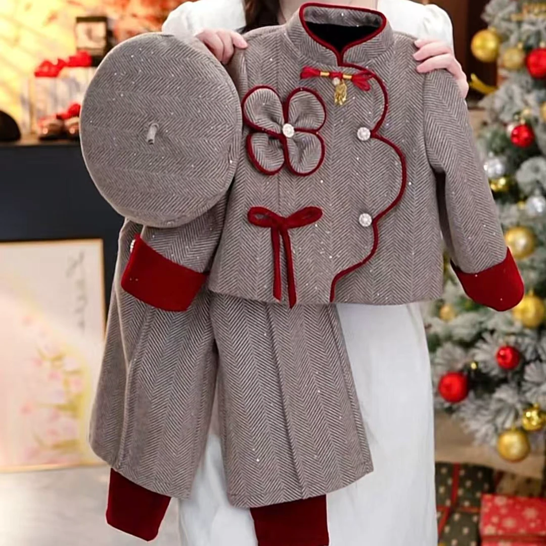 女童套装冬季国风2026新款女宝宝新中式拜年服保暖两件套新年冬装