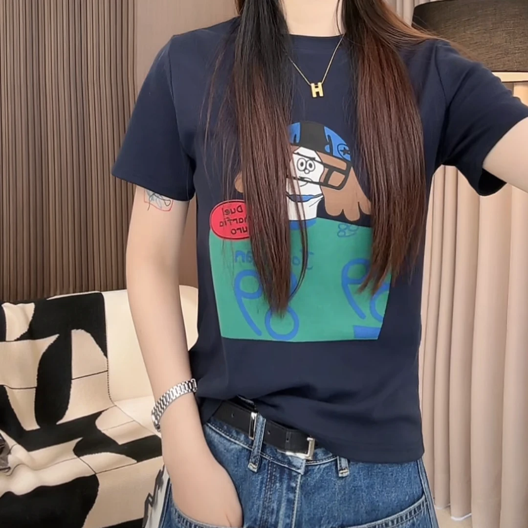 韩版时尚印花短袖t恤女2025夏季新款设计感休闲百搭正肩显瘦上衣