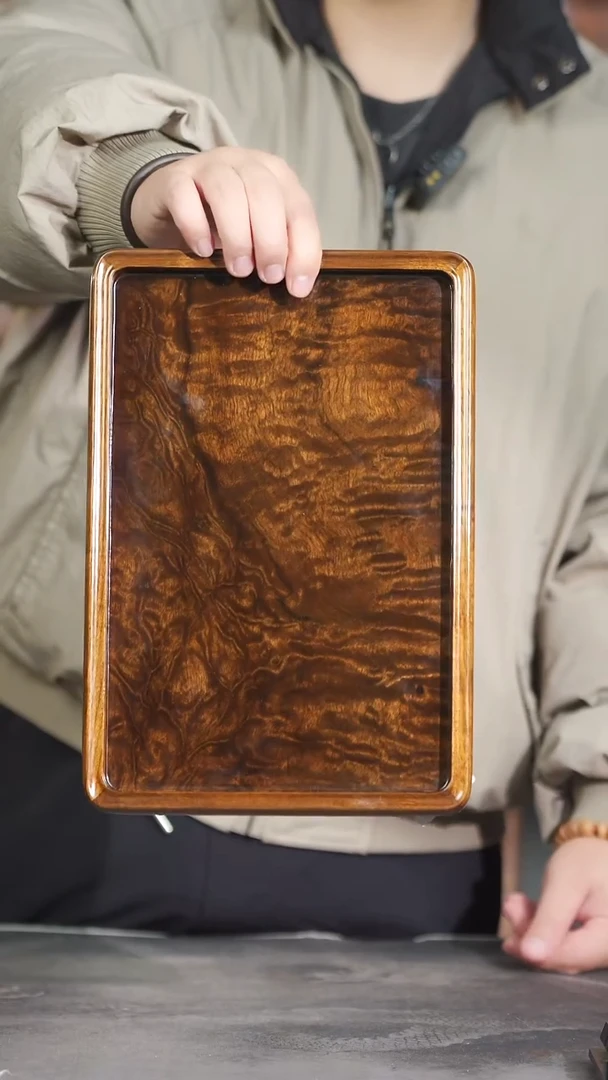 金丝楠830号阴沉满花纹大漆榫卯文承盘