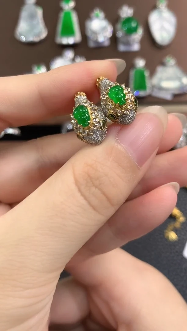 翡翠18K金镶嵌耳饰春日珠宝 B68多样性一件发