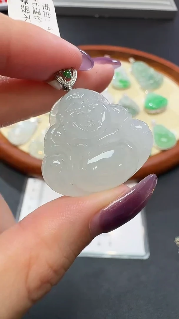 吊坠(不含链)18K金镶嵌翡翠【源头工厂】钻石镶嵌