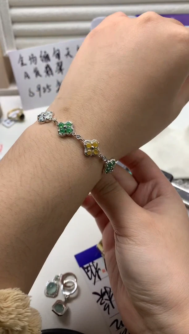 银S925镶嵌戒指翡翠手链9