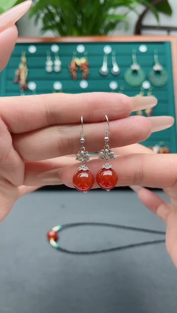 【闪购商品】南红玛瑙耳饰银S925镶嵌302