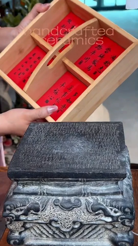 +书法字四宫格提篮陶瓷釉上彩书法字