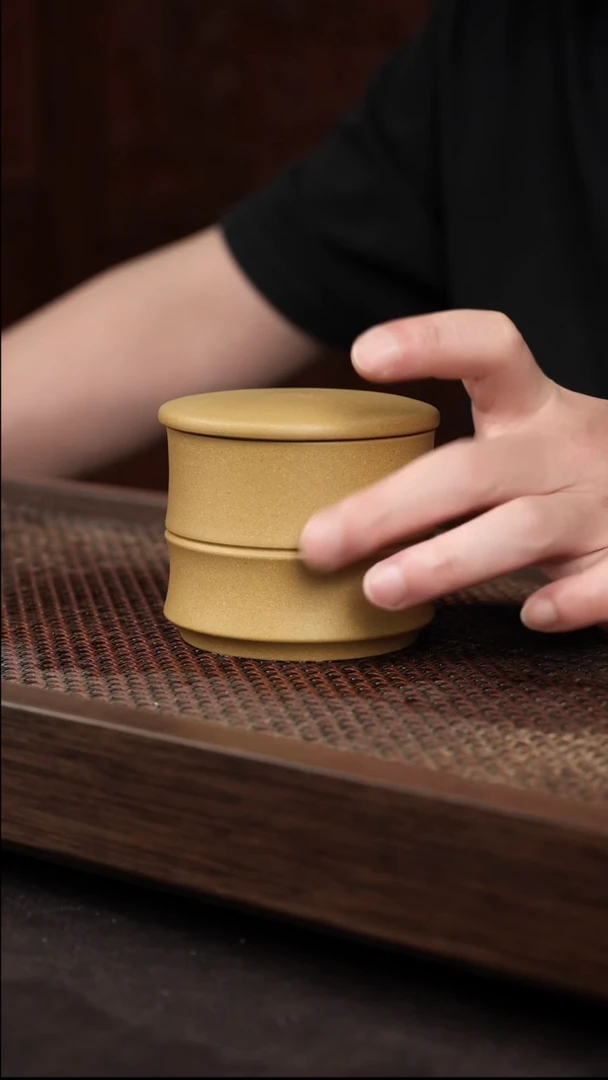 茶杯紫砂黄金段竹节茶叶罐