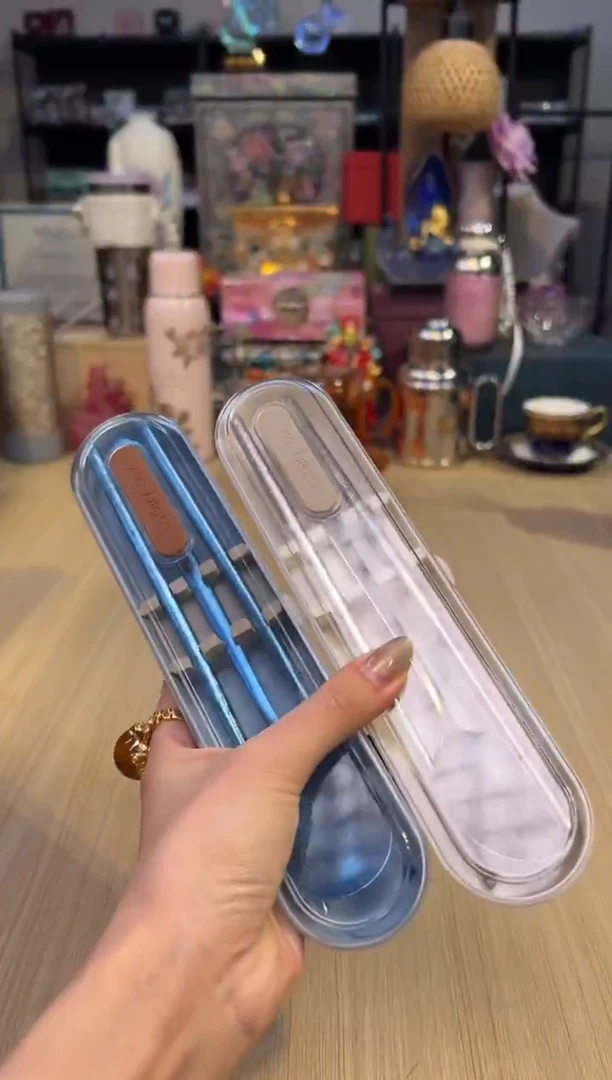 34便携式纯钛筷勺（银+蓝）