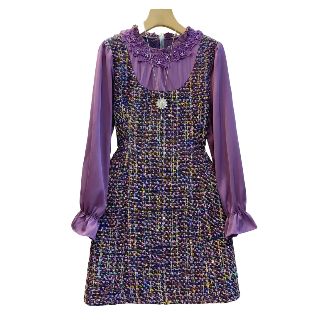 小香风气质轻奢法式显瘦时尚拼接连衣裙