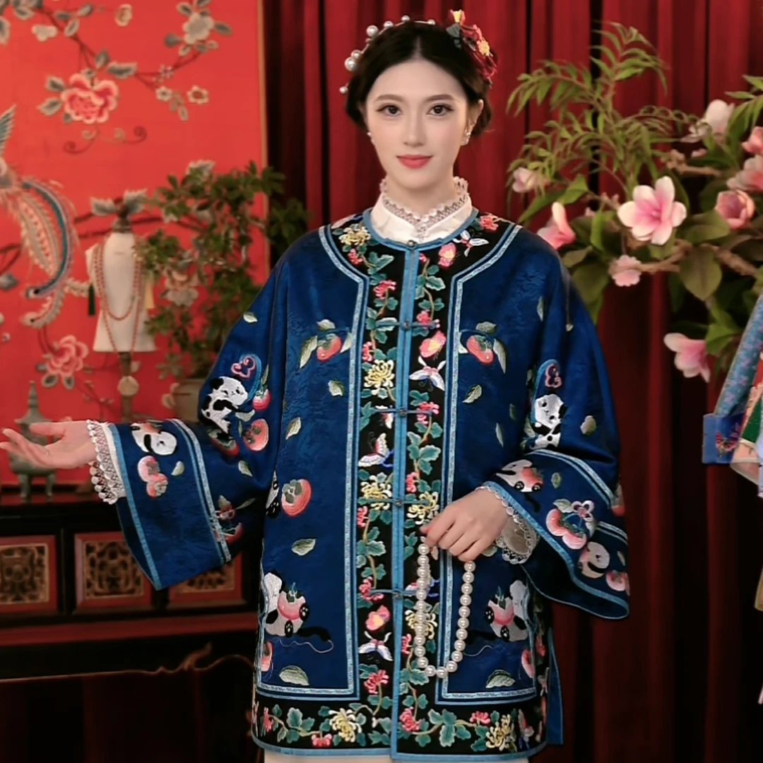 【煜秀堂】“柿柿团绒”传统中式重工刺绣猫咪对开太太服