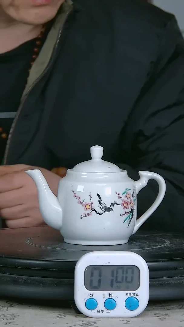 陶粉彩精绘花鸟图壶