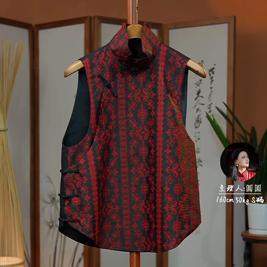 云娘原创【新品】100%桑蚕丝重工刺绣奉先领秋冬民族百搭马甲50938