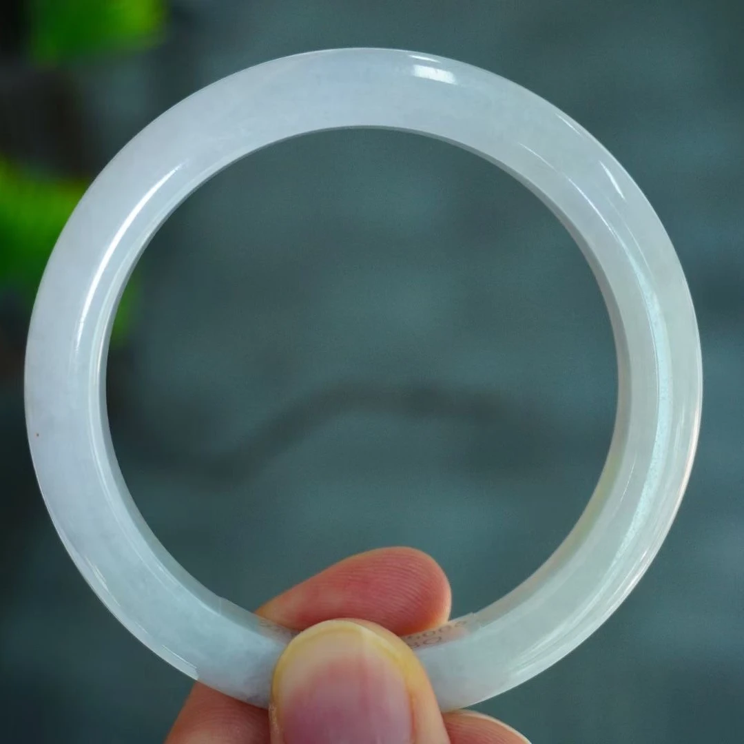 洒金白月光57正圈成品翡翠手镯50061