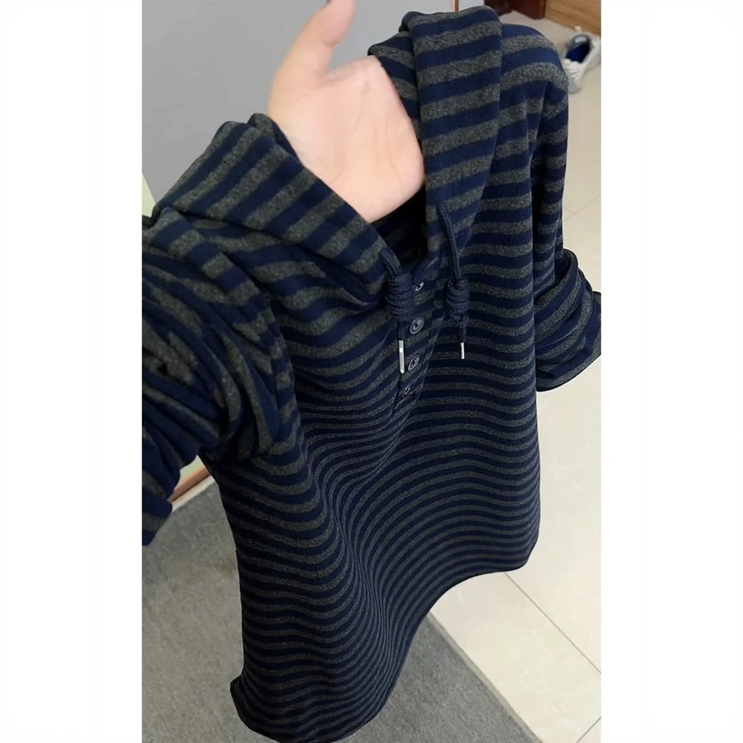 韩系休闲慵懒风条纹连帽针织衫女秋冬季2025新款百搭减龄长袖上衣