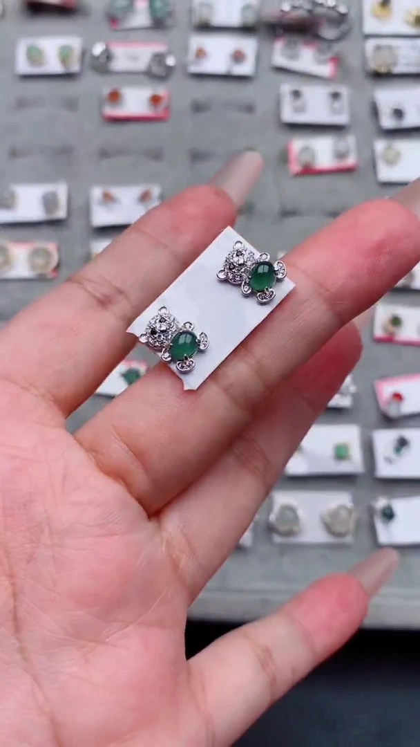 银S925镶嵌戒指翡翠天然A货翡翠111   1 -