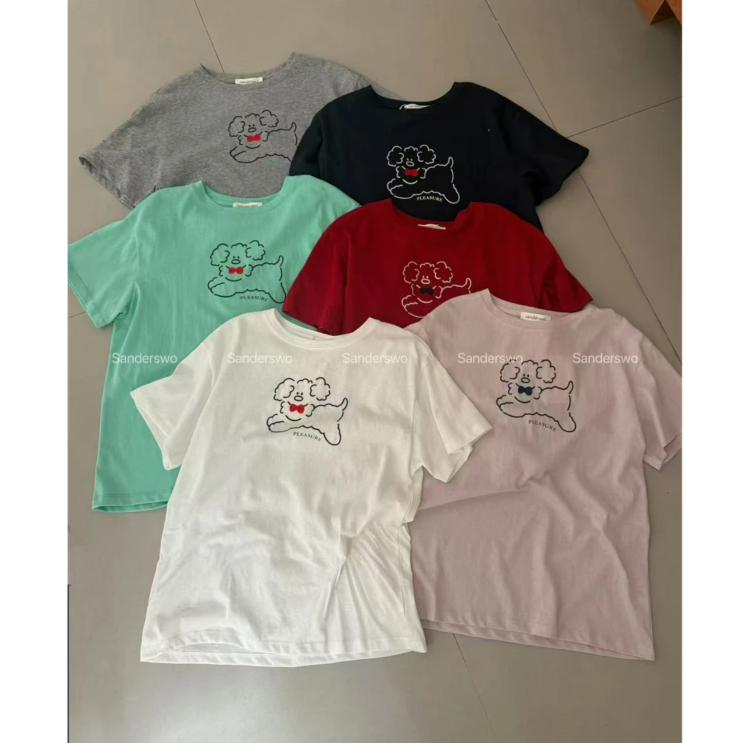 十三行白白-刺绣小狗短袖T恤#T181