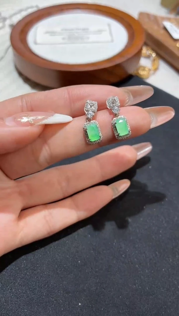 吊坠(不含链)银S925镶嵌翡翠耳饰