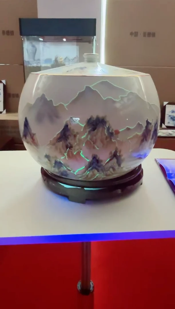 摆件景德镇陶瓷千里江山罐