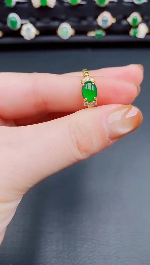 【闪购商品】翡翠戒指银S925镶嵌天然a货翡翠53