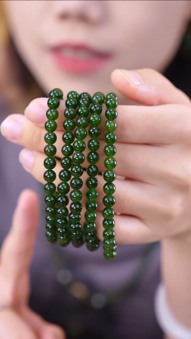 手串银S925镶嵌和田玉碧玉手串+