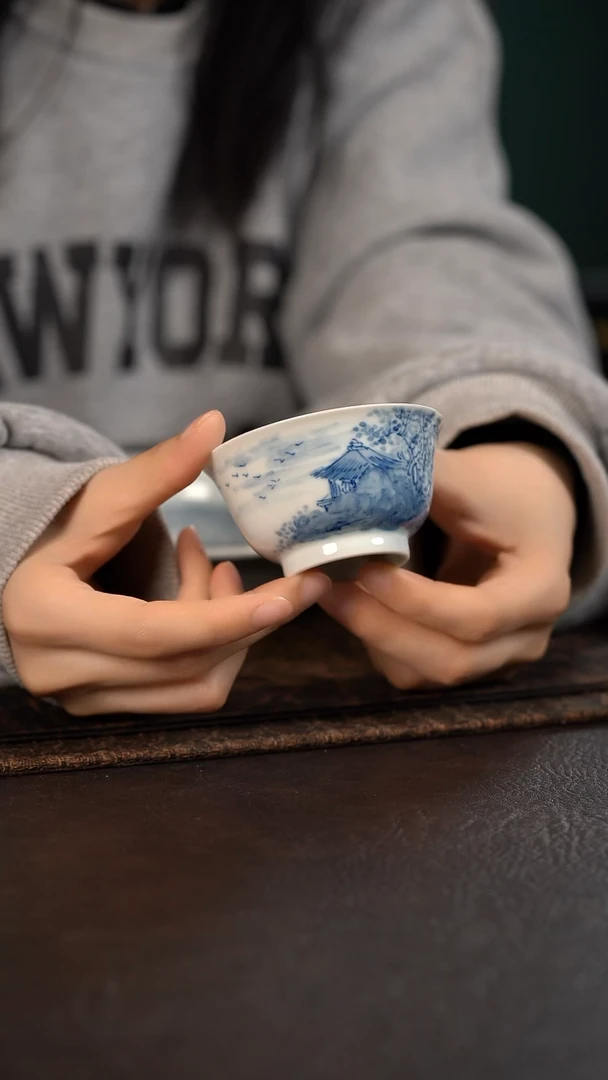 【闪购商品】杯367号HLX陶瓷山水小撇口杯 内绘