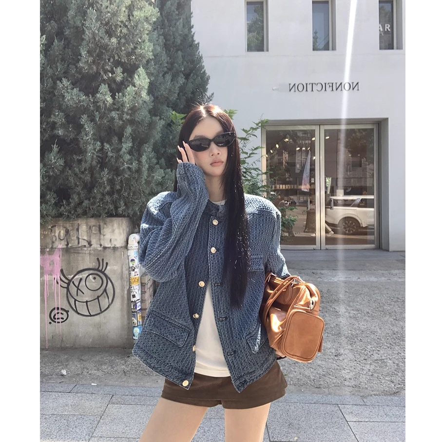 【清仓专属】秋冬通勤设计师蓝色时尚短外套气质上衣复古百搭经典