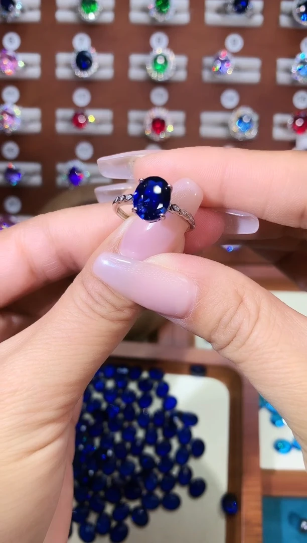 戒指蓝宝石银S925镶嵌810银色