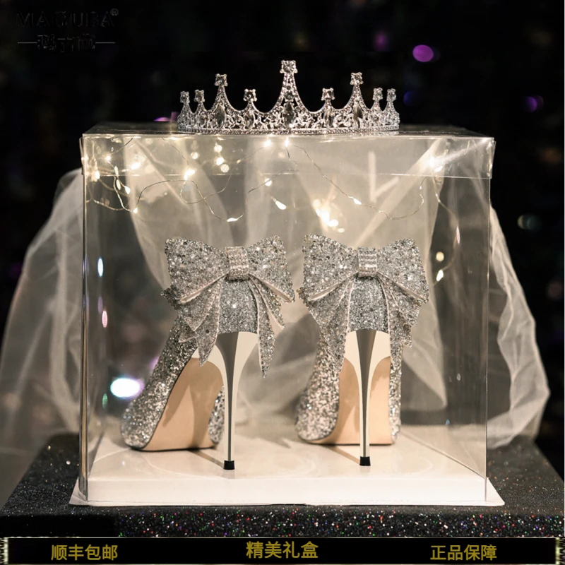 MAGUBA/玛古芭【以梦泛舟】公主水晶蝴蝶结婚鞋 细跟高跟鞋女礼物