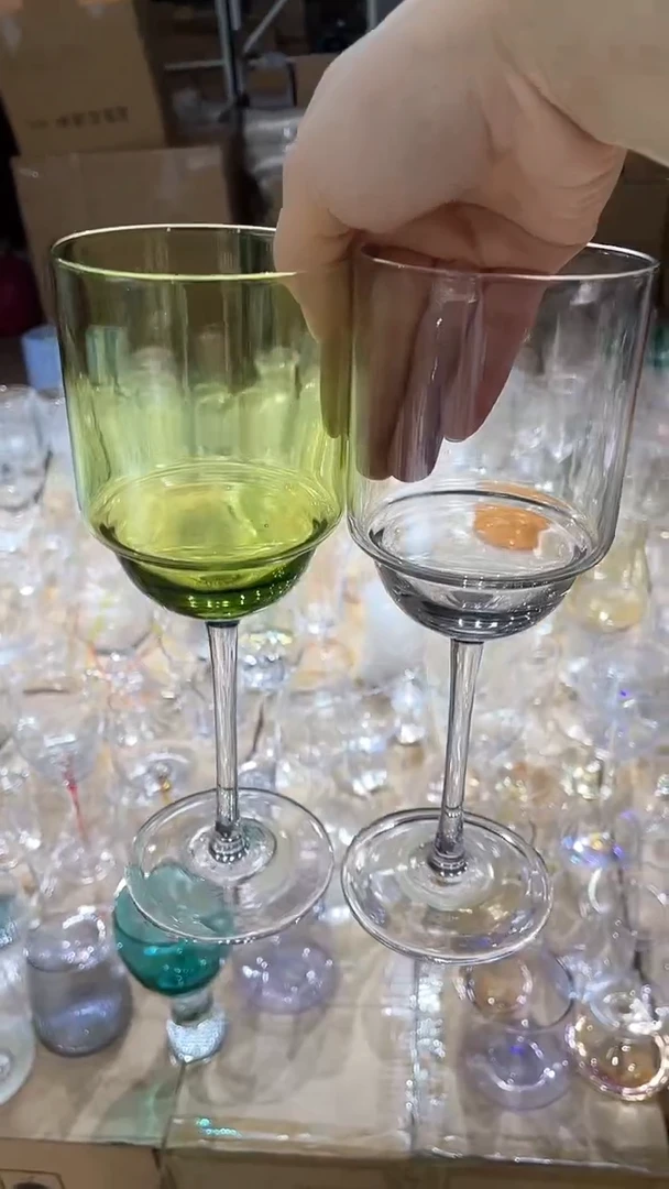 【闪购商品】水晶玻璃1绿1透明红酒杯原色