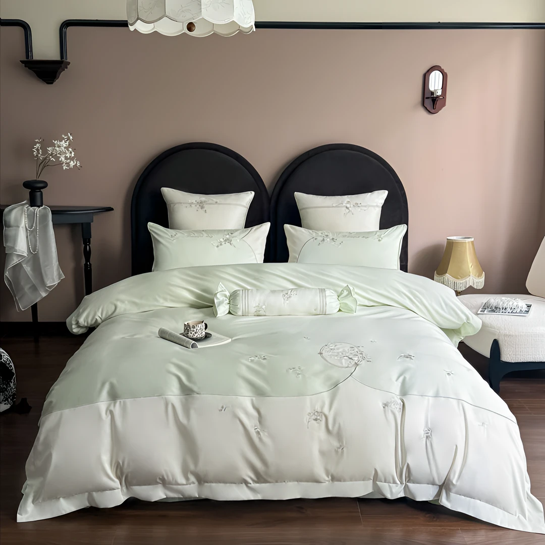 自在家 | 铃兰花 全棉长绒棉高精密刺绣新中式款四件套床上用品