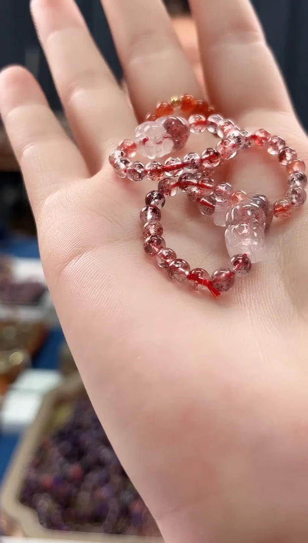 未镶嵌手串水晶金草莓超七貔貅戒圈4mm【多样性发一】