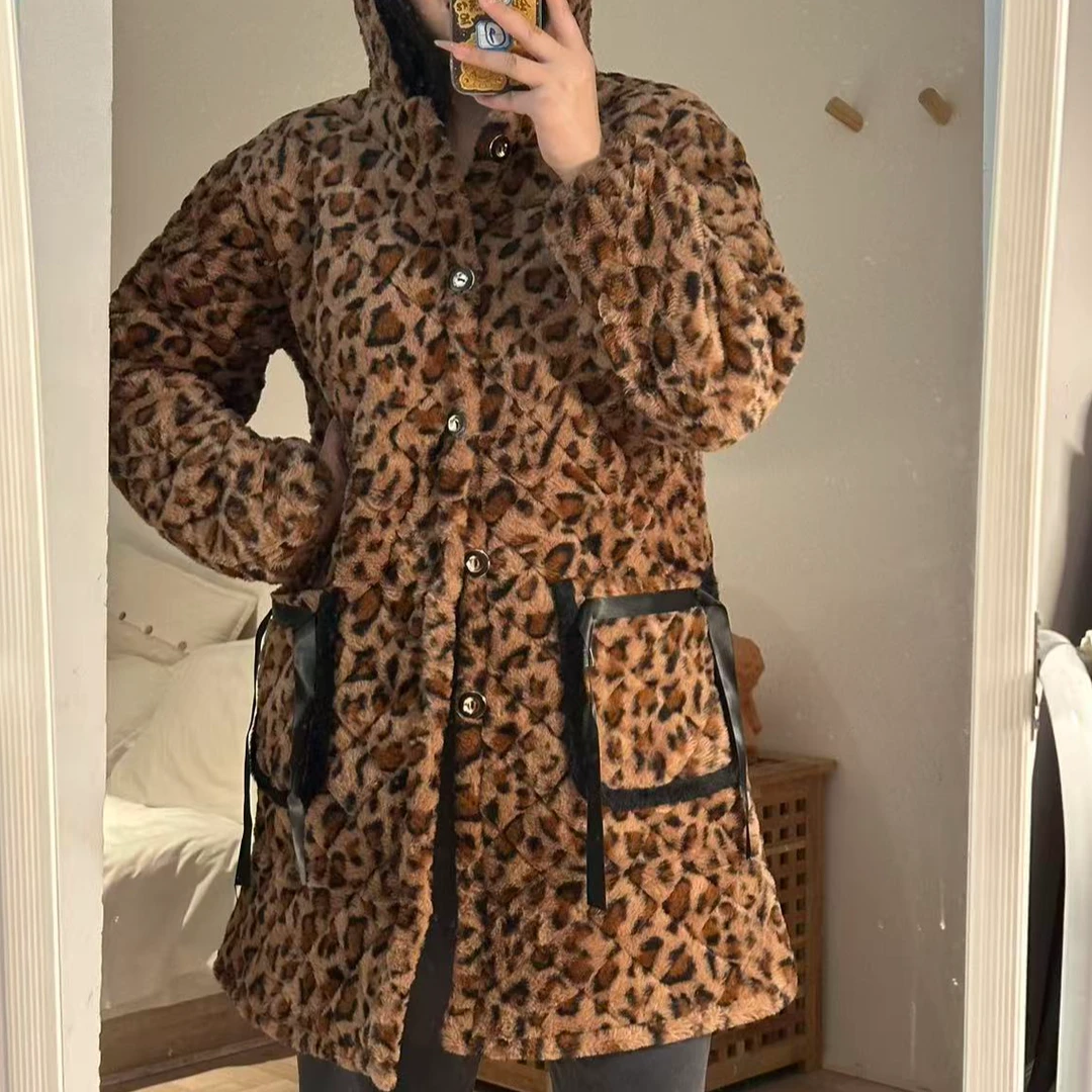 外套中长款冬季加绒棉服保暖连帽毛呢棉衣女宽松型