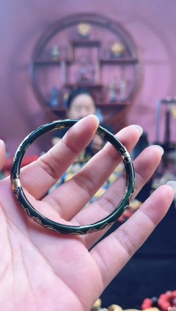非遗 景泰蓝开口儿童镯 50-58可戴 墨绿