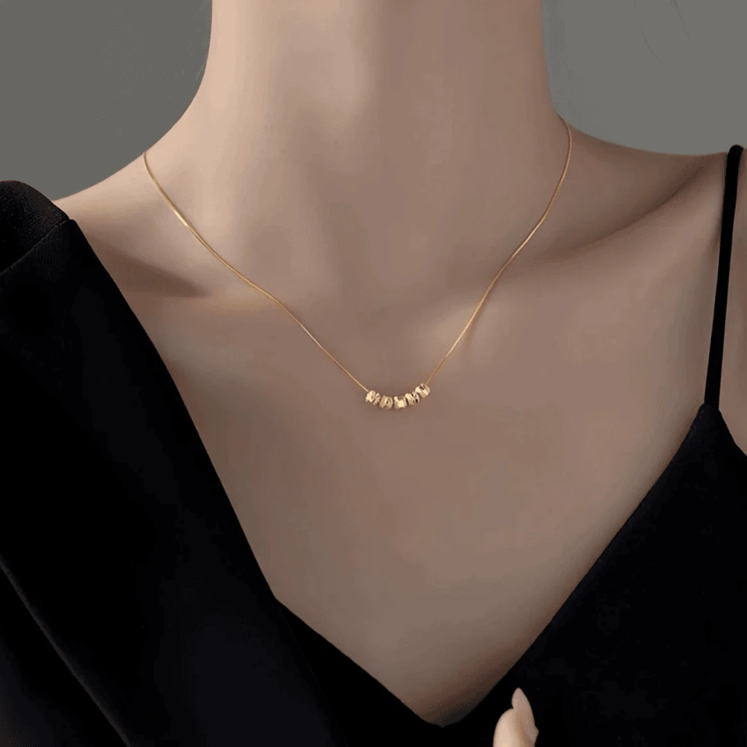 钛钢吊坠 2025金色五福临门项链车花转运五福珠锁骨链女小众吊坠