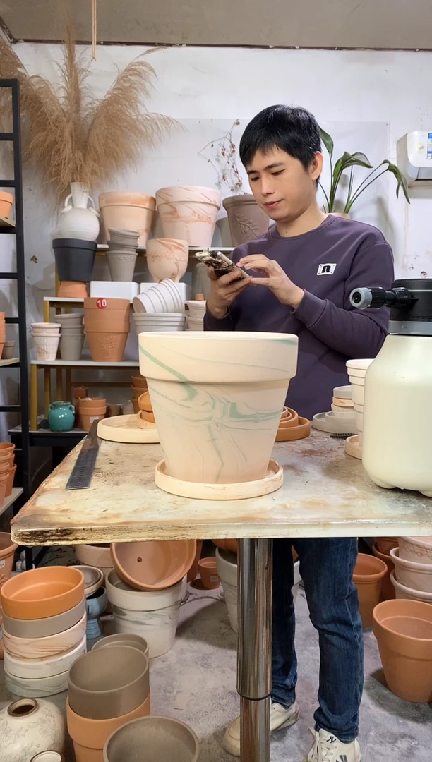 20*19绿白陶 1盆1托 玛奇朵托盘