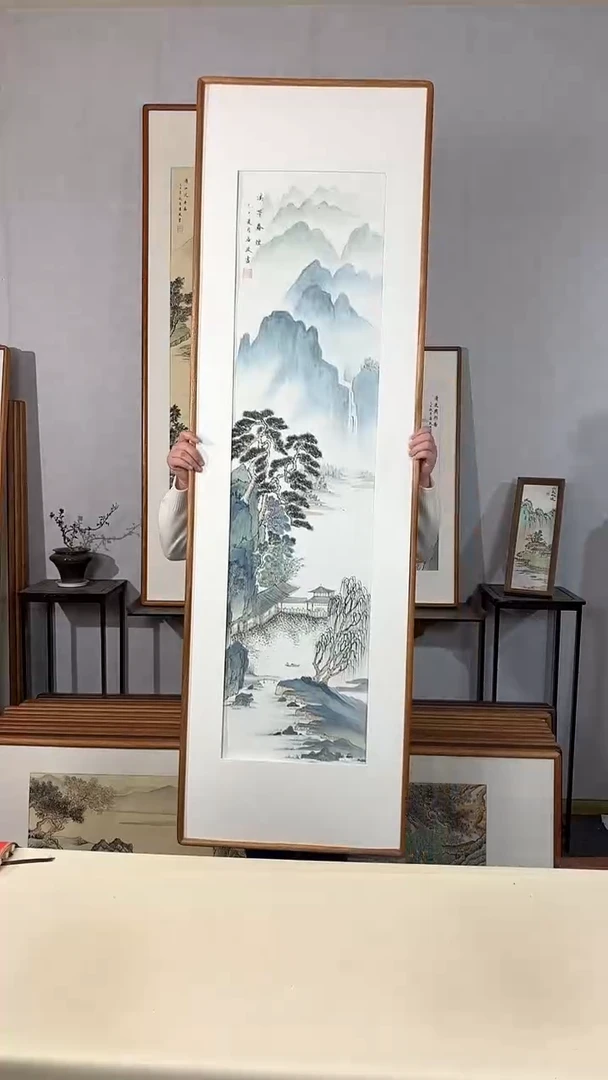 国画手绘*溪亭春烟*52*172cm带框发货