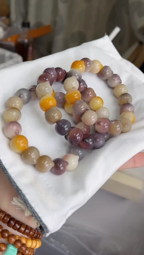 菩提根/象牙果手串e21紫美人玉化猫猫头13mm随机