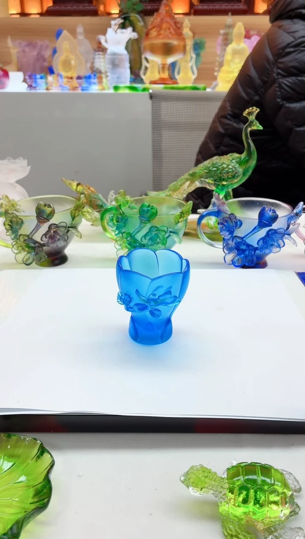 手工艺品琉璃蓝色兰花杯