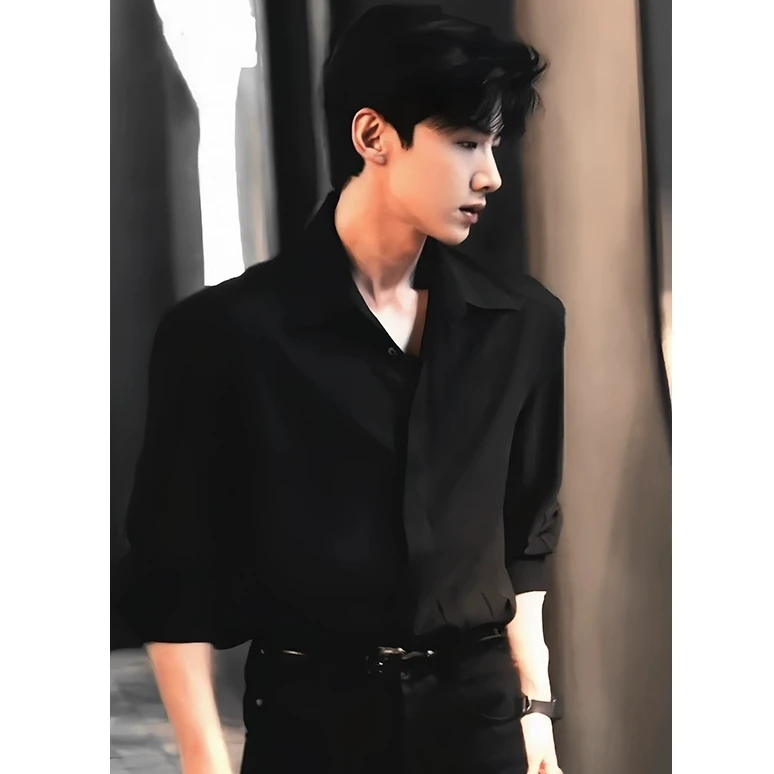 难哄白敬亭同款衬衫男黑色高级感痞帅气质男款内搭春季休闲衬衣潮