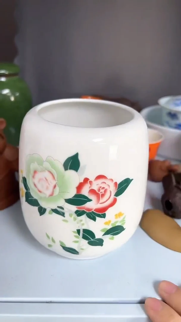 给钱就清 手绘花茶道筒
