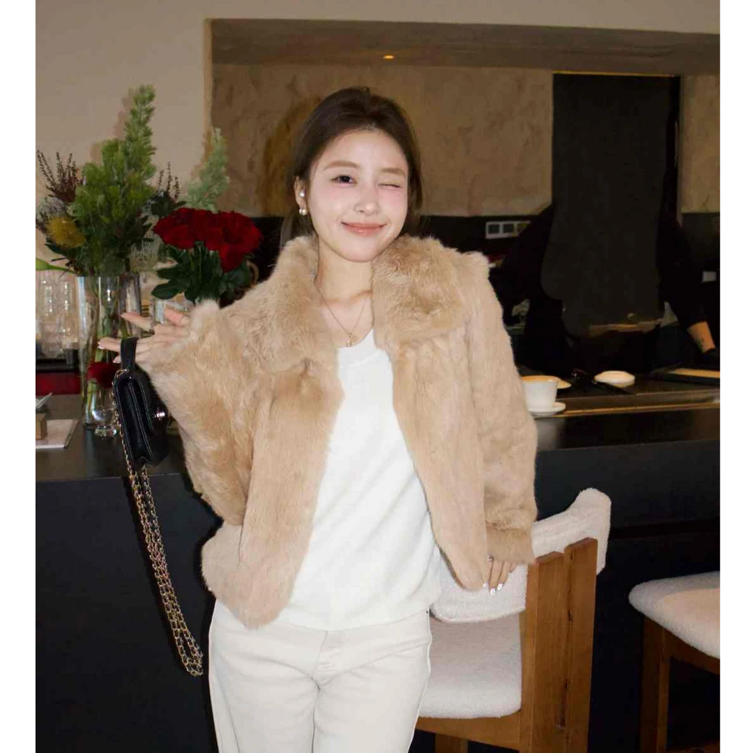 小什么小【暮光琥珀】兔毛外套女短款年轻款时尚新款毛毛大衣