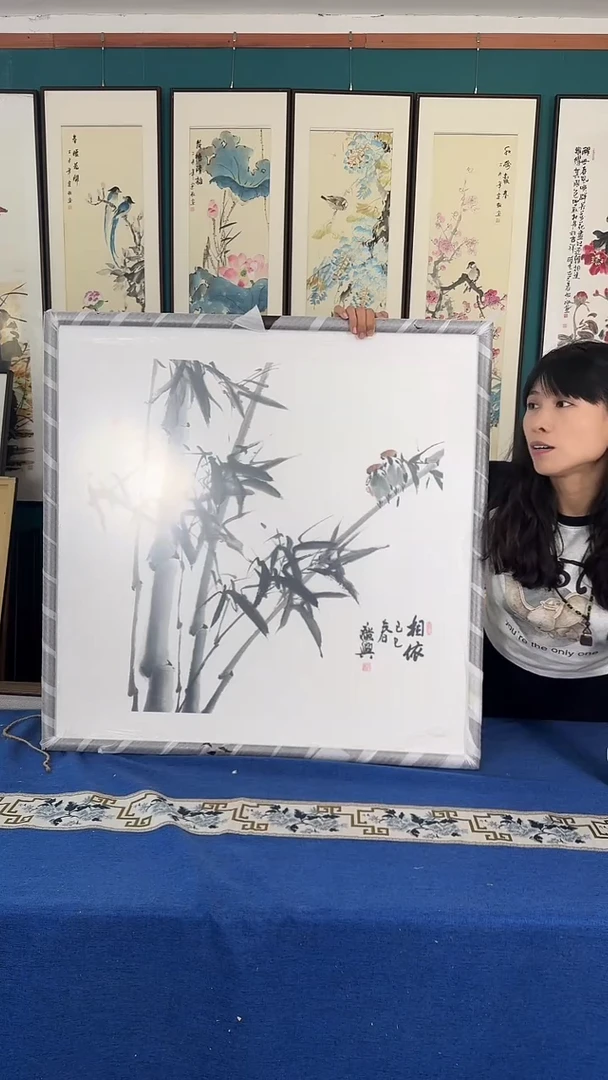 国画竹报平安 实木装裱120*120