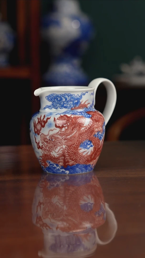 自成柴窑青花釉里红龙凤
