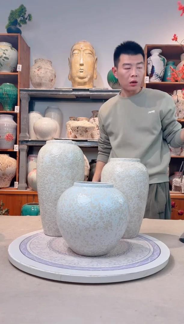 瓶陶瓷花瓶  无花 茶白 三件套