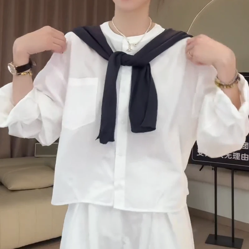 【浅秋】早秋新韩系休闲时尚显瘦宽松慵懒简约两件套衬衫LK2505389