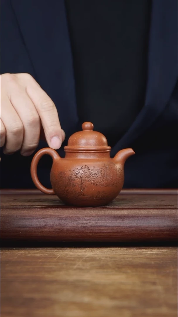 茶壶紫砂190ml 国工刻绘 全手寿珍掇球 家藏降坡泥