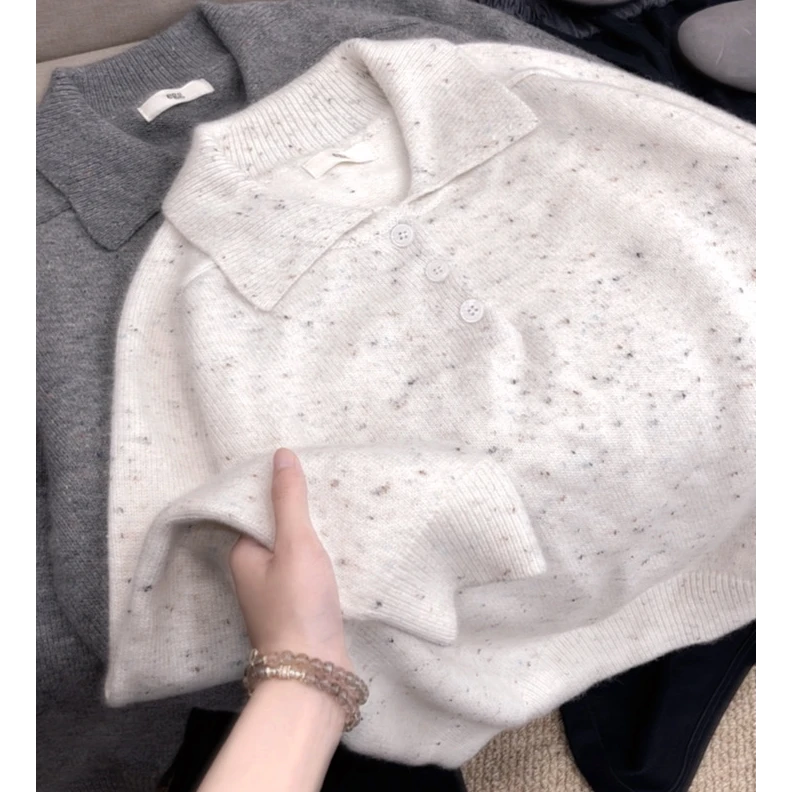 秋冬新品【彩点polo】花纱翻领套头宽松插肩长袖针织衫浣熊毛衣 086