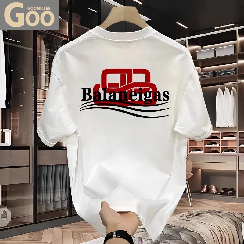 高端男士纯棉短袖t恤2025新款夏季印花半袖潮牌百搭休闲圆领上衣